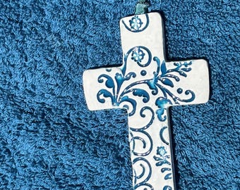 Handmade Ceramic Talavera Style Cross: Religious Home Decor