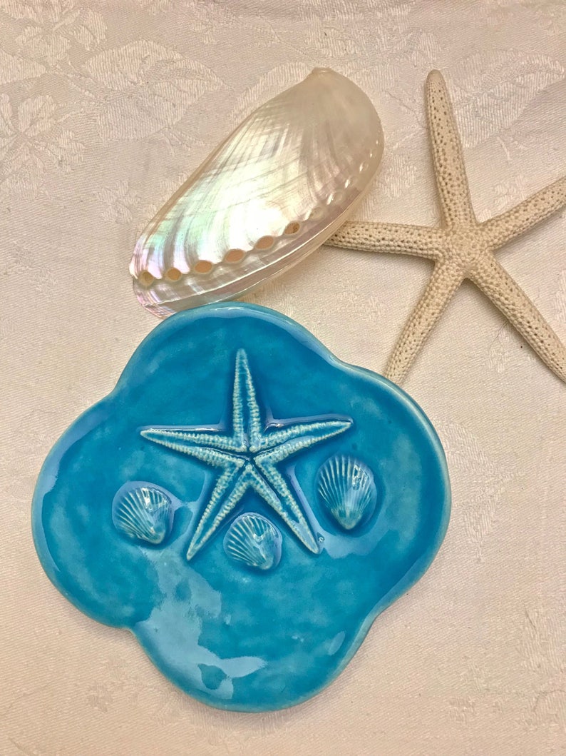 Ceramic Seashell Dish Sealife Ring Dish Coastal Living Etsy