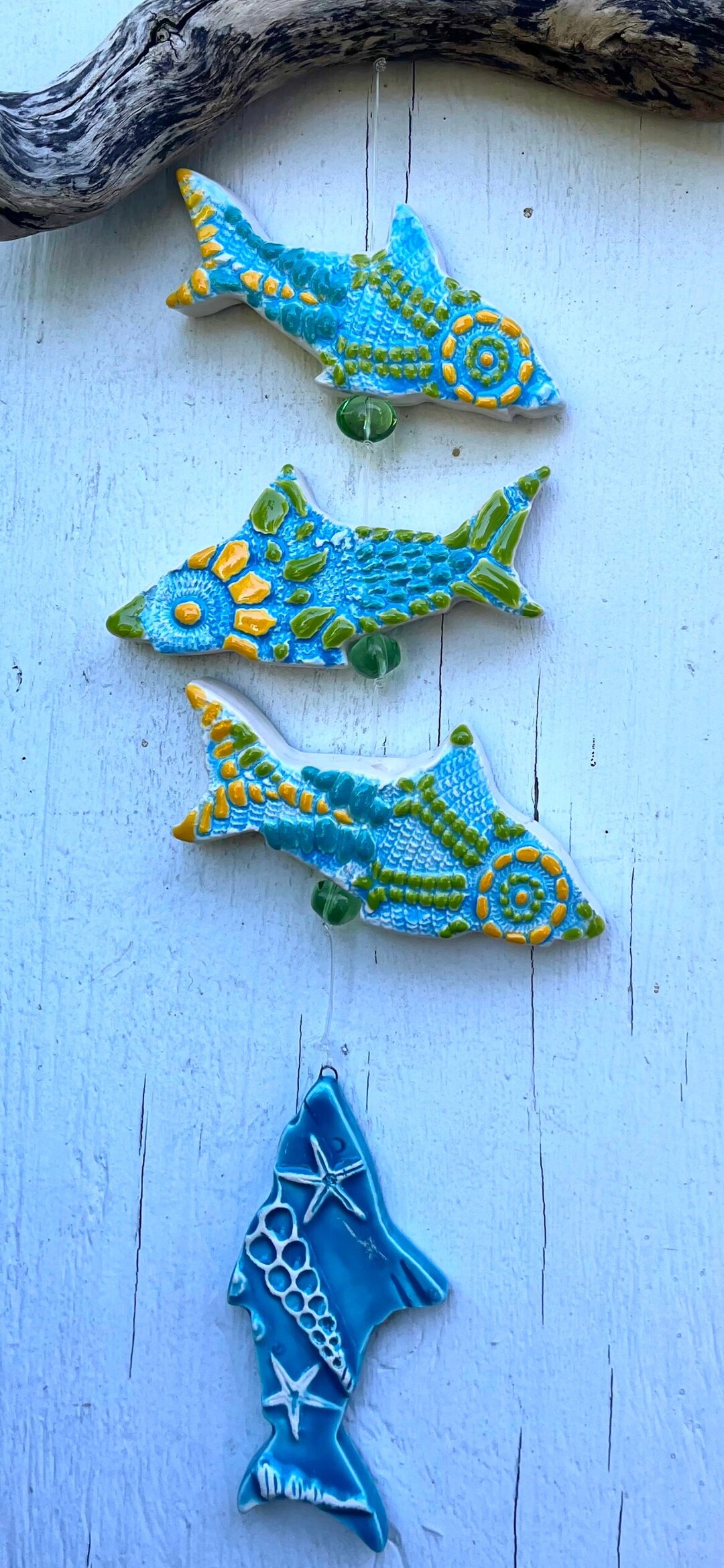 Ceramic Fish Wind Chime: Coastal Beach Decor With Driftwood - Etsy
