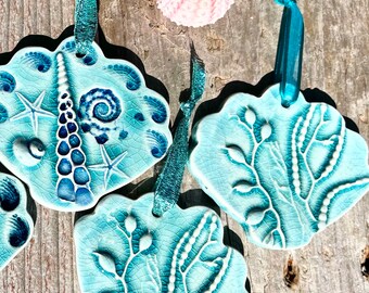 Ceramic Coastal Creation Seashell Ornament, Coastal living, Marine seaweed and kelp, Ocean Sargassum Plantlife, Ocean  Beach style Decor,