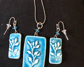 Turquoise Botanical Jewelry Set  Ceramic Jewelry Set, Turquoise Jewelry Set, Botanical Vine jewelry, Pottery Jewelry, Spring Jewelry