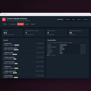 Dark Mode Content Calendar full app view
