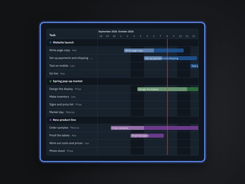 Dark Mode Project Planner second view