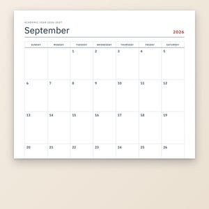 Academische kalender 2026-2027 (printbaar), maandkalender augustus tot en met juli, semesterplanner, opdrachtenplanner, examenplanner, brief- en A4-formaat afbeelding 2