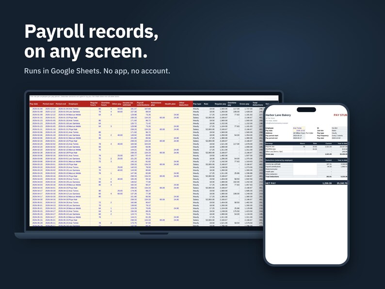 Pay Stub Template for Small Employers, Google Sheets Payroll Record with Overtime, Year to Date Totals and Printable Stub, Digital Download image 5