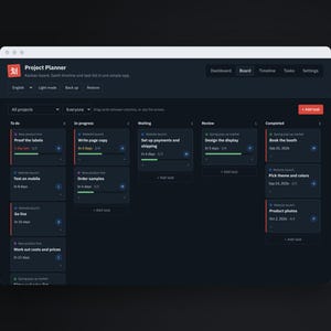 Dark Mode Project Planner full app view