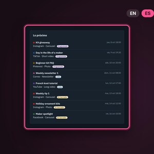 Dark Mode Content Calendar in Spanish
