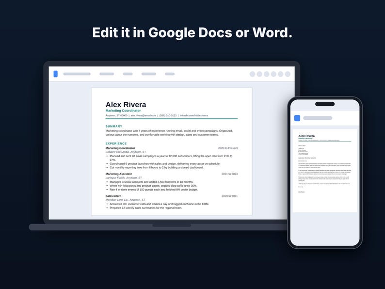 Googleドキュメントの履歴書テンプレート＋カバーレター、最新のATS対応履歴書テンプレート、Word履歴書、即時ダウンロード、レターサイズとA4サイズ 画像 5
