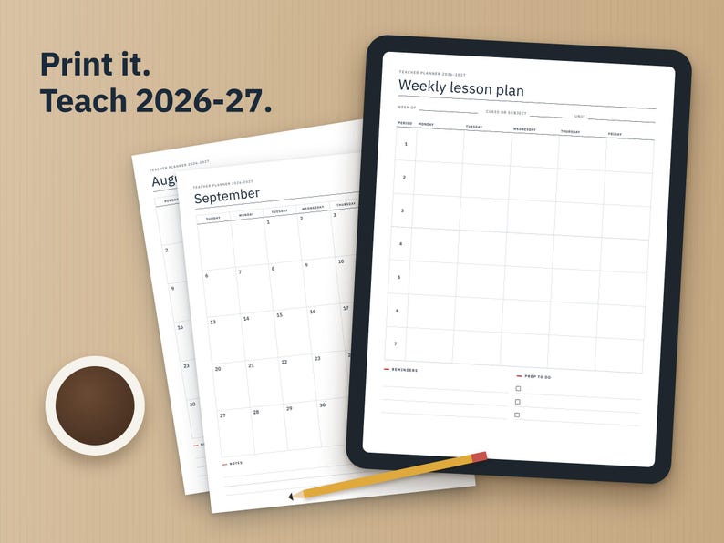 Teacher Planner 2026-2027 Printable, Lesson Plan, Gradebook, Class Roster, Seating Chart, Substitute Info, Monthly Calendars, Letter and A4 image 5