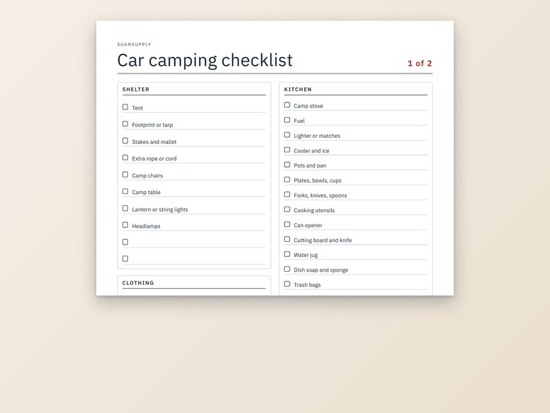 Camping Checklist Printable, Camping Packing List PDF, Car Camping and Backpacking, Meal Planner, Trip Planner, Letter and A4 image 2