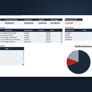 Budgetoverzicht voor een bruiloft in Google Sheets, bruiloftplanner met leverancierslijst, gastenlijst (RSVP), betalingsschema en dashboard, downloaden afbeelding 6