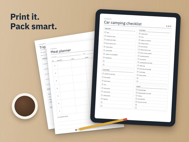 Camping Checklist Printable, Camping Packing List PDF, Car Camping and Backpacking, Meal Planner, Trip Planner, Letter and A4 image 5
