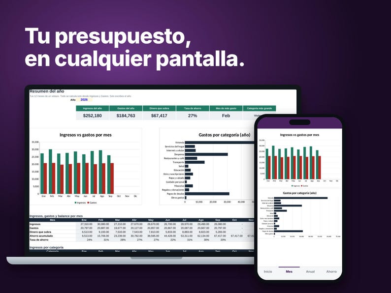 Plantilla Excel Presupuesto Personal, Control de Gastos e Ingresos Mensual, Metas de Ahorro, Plan para Salir de Deudas, Google Sheets imagen 5