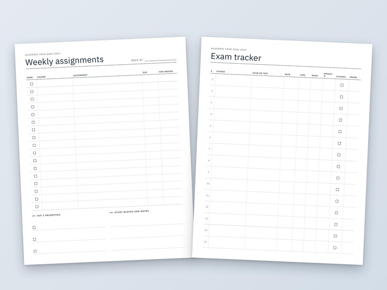 Academische kalender 2026-2027 (printbaar), maandkalender augustus tot en met juli, semesterplanner, opdrachtenplanner, examenplanner, brief- en A4-formaat afbeelding 3