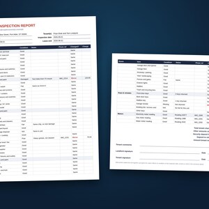 Printable move-out inspection report with tenant comments and landlord and tenant signature lines