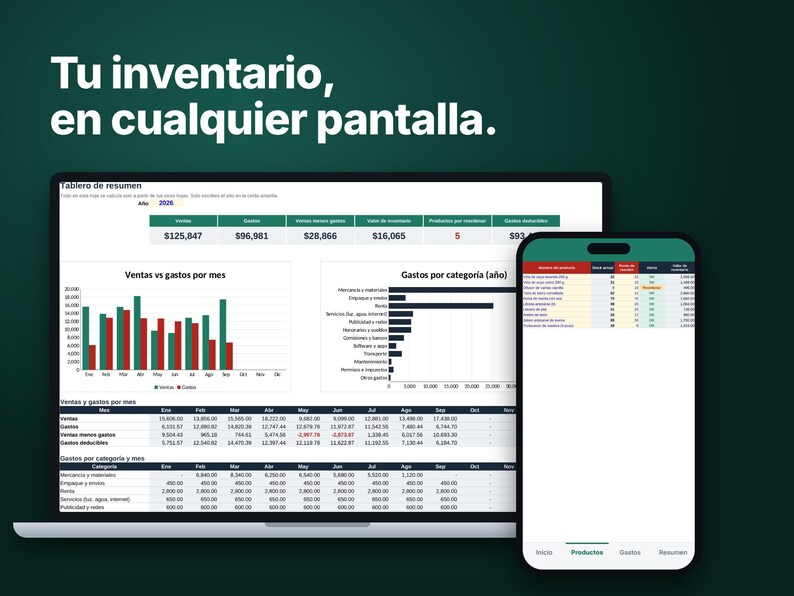 Bestands- und Kostenverfolgungs-Tabelle, Vorlage für Excel und Google Sheets, Lagerverwaltung, Buchhaltung für Kleinunternehmen, Digitaler Download Bild 5
