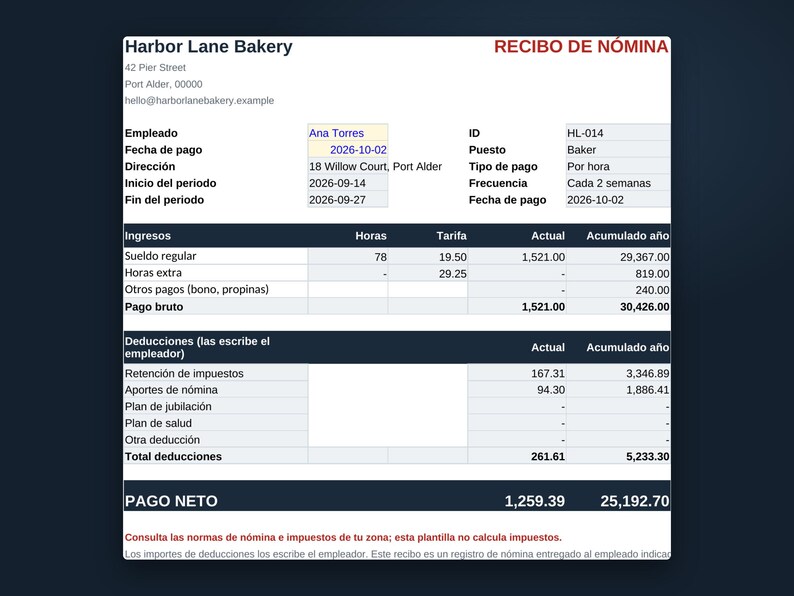 Pay Stub Template for Small Employers, Google Sheets Payroll Record with Overtime, Year to Date Totals and Printable Stub, Digital Download image 6