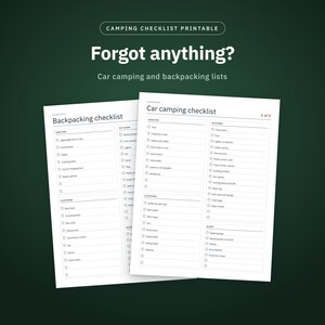 Camping Checklist Printable, Camping Packing List PDF, Car Camping and Backpacking, Meal Planner, Trip Planner, Letter and A4 image 1