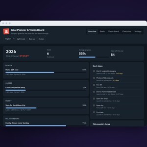 Dark Mode Goal Planner 2027 full app view