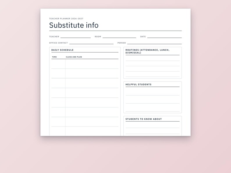 Teacher Planner 2026-2027 Printable, Lesson Plan, Gradebook, Class Roster, Seating Chart, Substitute Info, Monthly Calendars, Letter and A4 image 4