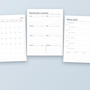 Calendrier 2027 à imprimer et agenda 2027, pages mensuelles, hebdomadaires et journalières, suivi des habitudes, objectifs, formats Lettre et A4, anglais et espagnol image 6