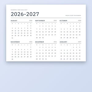 Academische kalender 2026-2027 (printbaar), maandkalender augustus tot en met juli, semesterplanner, opdrachtenplanner, examenplanner, brief- en A4-formaat afbeelding 4