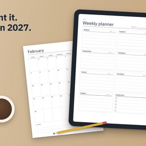 Calendrier 2027 à imprimer et agenda 2027, pages mensuelles, hebdomadaires et journalières, suivi des habitudes, objectifs, formats Lettre et A4, anglais et espagnol image 5