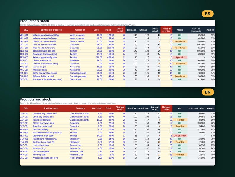 Bestands- und Kostenverfolgungs-Tabelle, Vorlage für Excel und Google Sheets, Lagerverwaltung, Buchhaltung für Kleinunternehmen, Digitaler Download Bild 6