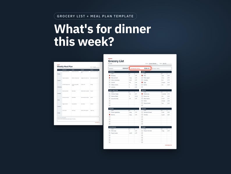 Grocery List Template and Meal Plan Printable, Google Sheets Grocery List by Aisle, Weekly Meal Planner, Pantry Inventory, PDF + Spanish image 1
