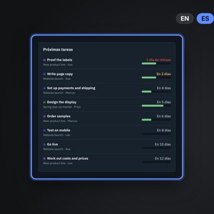 Dark Mode Project Planner in Spanish