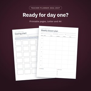 Teacher Planner 2026-2027 Printable, Lesson Plan, Gradebook, Class Roster, Seating Chart, Substitute Info, Monthly Calendars, Letter and A4 image 1
