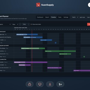 Planificador de proyectos en modo oscuro, para Excel y Google Sheets | Diagrama de Gantt, tablero kanban y cronograma imagen 8