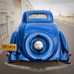 California Dreamin&#39; 1936 Ford blue car photography matted metallic ready to hang