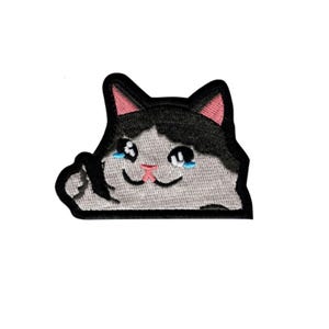 Crying Cat Meme 3.0x2.5 Inch Embroidered Hook Fastener No Loop Patches for Backpacks, Military Uniforms, Jeans, Jackets, Vests, Hats & More