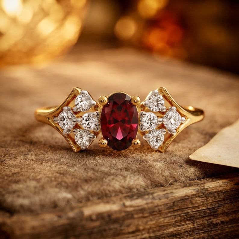 ruby ring, oval ruby ring, red gemstone ring, ruby cluster ring, ruby anniversary, ruby proposal, ruby promise ring, ring for her, ruby engagement, vintage ruby ring, statement ruby ring, romantic ring gift, gold ruby ring