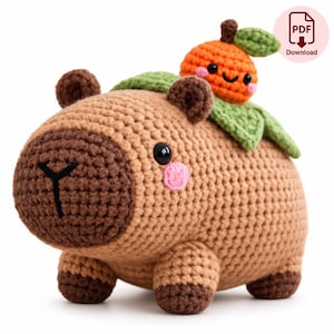 Capybara virkmönster, Capybara med miniapelsin virkmönster PDF, nybörjare Amigurumi plyschleksak