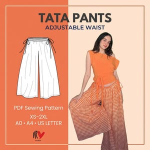 Wide Leg TATA Pants Sewing Pattern | Adjustable Waist | Side Tie Trousers | Size Inclusive PDF Pattern | Women XS-2XL