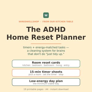 ADHD Cleaning Planner Printable, Room Reset Cards and 15 Minute Timer Sheets, Home Organization System for Adults