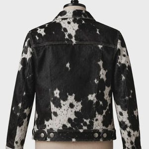 Hair On Hide Leather Trucker Jacket, Hair-on Cowhide, Shirt-Style Collar, Four Outside Pockets