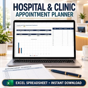Hospital & Clinic Appointment Planner Spreadsheet, Patient Booking Schedule, Medical Office Dashboard, Excel Template