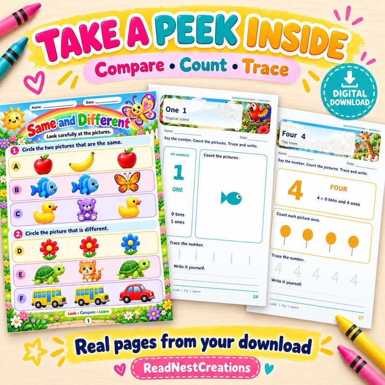 Math Chart Printables Printable Preschool Math Workbook: Numbers 0–50, Counting, Tracing ...