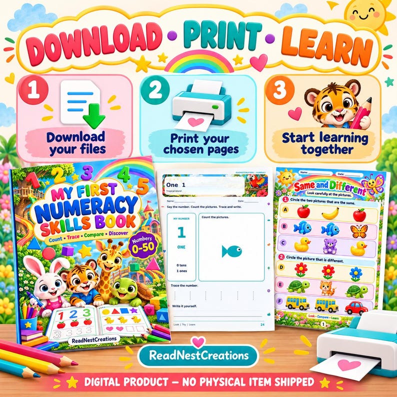 Math Chart Printables Printable Preschool Math Workbook: Numbers 0–50, Counting, Tracing ...