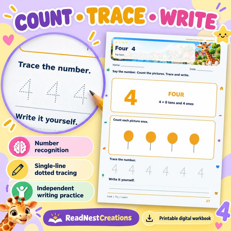 Math Chart Printables Printable Preschool Math Workbook: Numbers 0–50, Counting, Tracing ...