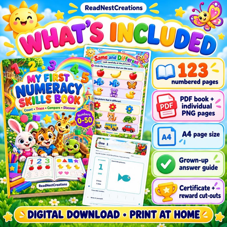 Math Chart Printables Printable Preschool Math Workbook: Numbers 0–50, Counting, Tracing ...
