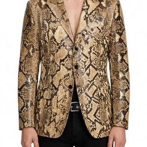 Vintage Faux Snakeskin Blazer | 90s Beige Brown Python Print Jacket