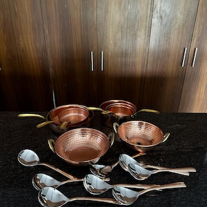 Pure Copper Fry Pan & Saucepan Set | 3 Sizes 300ml, 500ml , 1000ml | Traditional Indian Copper Cookware | Handmade Cooking Set