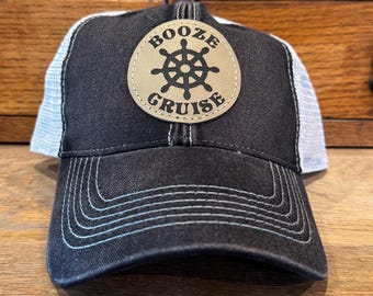 BOOZE CRUISE faux leather patch hat