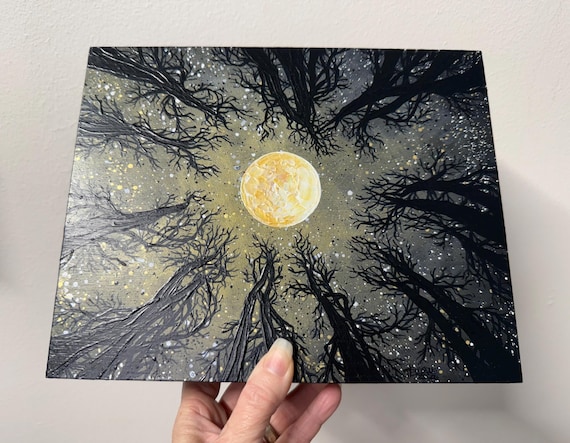 Make a Wish on the Moon Looking up the Trees Painting by Tracy Levesque (8x10”)