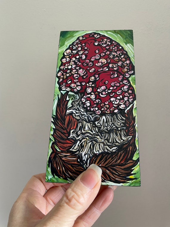 3x6” Fly Agaric Amanita Red Mushroom Painting by Tracy Levesque