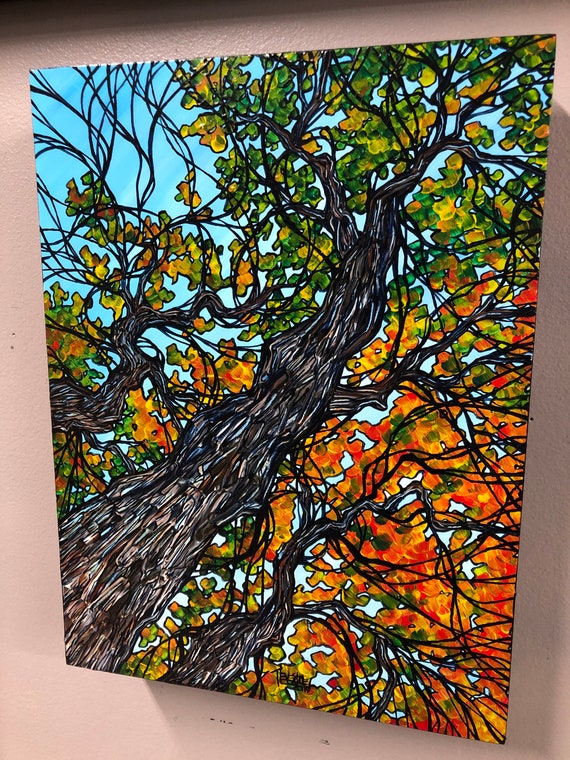 9X12" Original Acrylic Painting Fall Foliage Perspective By Tracy Levesque